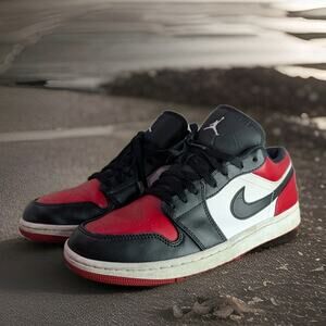 Jordan Air Jordan 1 Low Bred Toe Black Red White Men's Athletic Sneakers Size 9